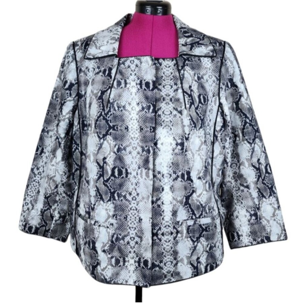 Linea by Louis Dell'Olio Snakeskin Blazer 1X Grey Animal Print Cotton Jacket